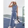 imageXIEERDUO Two Piece Sets for Women Summer Outfits Travel Mock Neck Lounge Sets Wide Leg Pants Beach Vacation ClothesBlue