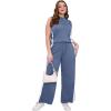 imageXIEERDUO Two Piece Sets for Women Summer Outfits Travel Mock Neck Lounge Sets Wide Leg Pants Beach Vacation ClothesBlue