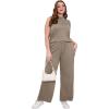 imageXIEERDUO Two Piece Sets for Women Summer Outfits Travel Mock Neck Lounge Sets Wide Leg Pants Beach Vacation ClothesCoffee
