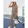 imageXIEERDUO Two Piece Sets for Women Summer Outfits Travel Mock Neck Lounge Sets Wide Leg Pants Beach Vacation ClothesCoffee