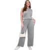 imageXIEERDUO Two Piece Sets for Women Summer Outfits Travel Mock Neck Lounge Sets Wide Leg Pants Beach Vacation ClothesGreywhite