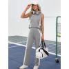 imageXIEERDUO Two Piece Sets for Women Summer Outfits Travel Mock Neck Lounge Sets Wide Leg Pants Beach Vacation ClothesGreywhite