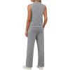 imageXIEERDUO Two Piece Sets for Women Summer Outfits Travel Mock Neck Lounge Sets Wide Leg Pants Beach Vacation ClothesGreywhite