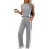 imageXIEERDUO Two Piece Sets for Women Summer Outfits Travel Mock Neck Lounge Sets Wide Leg Pants Beach Vacation ClothesGreywhite