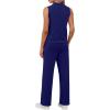 imageXIEERDUO Two Piece Sets for Women Summer Outfits Travel Mock Neck Lounge Sets Wide Leg Pants Beach Vacation ClothesNavy Blue
