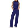 imageXIEERDUO Two Piece Sets for Women Summer Outfits Travel Mock Neck Lounge Sets Wide Leg Pants Beach Vacation ClothesNavy Blue