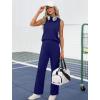 imageXIEERDUO Two Piece Sets for Women Summer Outfits Travel Mock Neck Lounge Sets Wide Leg Pants Beach Vacation ClothesNavy Blue