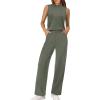 imageXIEERDUO Two Piece Sets for Women Summer Outfits Travel Mock Neck Lounge Sets Wide Leg Pants Beach Vacation ClothesOlive Green