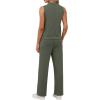 imageXIEERDUO Two Piece Sets for Women Summer Outfits Travel Mock Neck Lounge Sets Wide Leg Pants Beach Vacation ClothesOlive Green