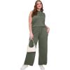 imageXIEERDUO Two Piece Sets for Women Summer Outfits Travel Mock Neck Lounge Sets Wide Leg Pants Beach Vacation ClothesOlive Green