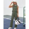 imageXIEERDUO Two Piece Sets for Women Summer Outfits Travel Mock Neck Lounge Sets Wide Leg Pants Beach Vacation ClothesOlive Green