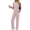 imageXIEERDUO Two Piece Sets for Women Summer Outfits Travel Mock Neck Lounge Sets Wide Leg Pants Beach Vacation ClothesPinkwhite