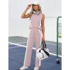 imageXIEERDUO Two Piece Sets for Women Summer Outfits Travel Mock Neck Lounge Sets Wide Leg Pants Beach Vacation ClothesPinkwhite