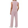 imageXIEERDUO Two Piece Sets for Women Summer Outfits Travel Mock Neck Lounge Sets Wide Leg Pants Beach Vacation ClothesPinkwhite