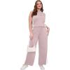 imageXIEERDUO Two Piece Sets for Women Summer Outfits Travel Mock Neck Lounge Sets Wide Leg Pants Beach Vacation ClothesPinkwhite