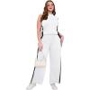 imageXIEERDUO Two Piece Sets for Women Summer Outfits Travel Mock Neck Lounge Sets Wide Leg Pants Beach Vacation ClothesWhiteblack