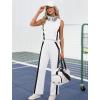 imageXIEERDUO Two Piece Sets for Women Summer Outfits Travel Mock Neck Lounge Sets Wide Leg Pants Beach Vacation ClothesWhiteblack