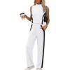 imageXIEERDUO Two Piece Sets for Women Summer Outfits Travel Mock Neck Lounge Sets Wide Leg Pants Beach Vacation ClothesWhiteblack