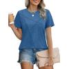 imageXIEERDUO Womens Summer Tops 2025 Pleated Round Neck Short Sleeve Shirts Business CasualBlue