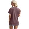 imageXIEERDUO Womens Summer Tops 2025 Pleated Round Neck Short Sleeve Shirts Business CasualDark Red