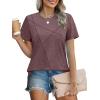 imageXIEERDUO Womens Summer Tops 2025 Pleated Round Neck Short Sleeve Shirts Business CasualDark Red