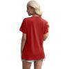 imageXIEERDUO Womens Summer Tops 2025 Pleated Round Neck Short Sleeve Shirts Business CasualRed