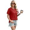 imageXIEERDUO Womens Summer Tops 2025 Pleated Round Neck Short Sleeve Shirts Business CasualRed