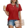 imageXIEERDUO Womens Summer Tops 2025 Pleated Round Neck Short Sleeve Shirts Business CasualRed