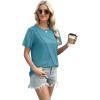 imageXIEERDUO Womens Summer Tops 2025 Pleated Round Neck Short Sleeve Shirts Business CasualTurquoise