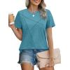 imageXIEERDUO Womens Summer Tops 2025 Pleated Round Neck Short Sleeve Shirts Business CasualTurquoise