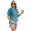 imageXIEERDUO Womens Summer Tops 2025 Pleated Round Neck Short Sleeve Shirts Business CasualZ Blue Striped