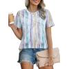 imageXIEERDUO Womens Summer Tops 2025 Pleated Round Neck Short Sleeve Shirts Business CasualZ Colorful Striped