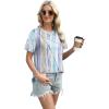 imageXIEERDUO Womens Summer Tops 2025 Pleated Round Neck Short Sleeve Shirts Business CasualZ Colorful Striped