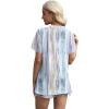 imageXIEERDUO Womens Summer Tops 2025 Pleated Round Neck Short Sleeve Shirts Business CasualZ Colorful Striped