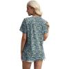 imageXIEERDUO Womens Summer Tops 2025 Pleated Round Neck Short Sleeve Shirts Business CasualZ Floral Blue