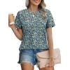 imageXIEERDUO Womens Summer Tops 2025 Pleated Round Neck Short Sleeve Shirts Business CasualZ Floral Blue