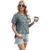 imageXIEERDUO Womens Summer Tops 2025 Pleated Round Neck Short Sleeve Shirts Business CasualZ Floral Blue