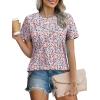 imageXIEERDUO Womens Summer Tops 2025 Pleated Round Neck Short Sleeve Shirts Business CasualZ Floral Pink