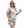 imageXIEERDUO Womens Summer Tops 2025 Pleated Round Neck Short Sleeve Shirts Business CasualZ Floral Yellow