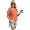 imageXIEERDUO Womens Summer Tops 2025 Pleated Round Neck Short Sleeve Shirts Business CasualZ Orange Floral