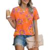 imageXIEERDUO Womens Summer Tops 2025 Pleated Round Neck Short Sleeve Shirts Business CasualZ Orange Floral