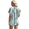 imageXIEERDUO Womens Summer Tops 2025 Pleated Round Neck Short Sleeve Shirts Business CasualZ Plaid Green