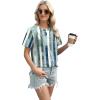 imageXIEERDUO Womens Summer Tops 2025 Pleated Round Neck Short Sleeve Shirts Business CasualZ Plaid Green
