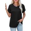 imageXIEERDUO Womens T Shirts Casual Summer Tops Pleated Crewneck Short Sleeve Blouses Trendy Beach Vacation ClothesBlack