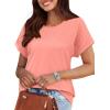 imageXIEERDUO Womens T Shirts Casual Summer Tops Pleated Crewneck Short Sleeve Blouses Trendy Beach Vacation ClothesCoral