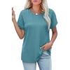 imageXIEERDUO Womens T Shirts Casual Summer Tops Pleated Crewneck Short Sleeve Blouses Trendy Beach Vacation ClothesTurquoise