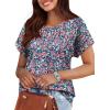 imageXIEERDUO Womens T Shirts Casual Summer Tops Pleated Crewneck Short Sleeve Blouses Trendy Beach Vacation ClothesZ Blue Flower