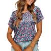 imageXIEERDUO Womens T Shirts Casual Summer Tops Pleated Crewneck Short Sleeve Blouses Trendy Beach Vacation ClothesZ Blue Flower