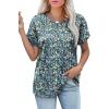 imageXIEERDUO Womens T Shirts Casual Summer Tops Pleated Crewneck Short Sleeve Blouses Trendy Beach Vacation ClothesZ Floral Blue