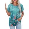 imageXIEERDUO Womens T Shirts Casual Summer Tops Pleated Crewneck Short Sleeve Blouses Trendy Beach Vacation ClothesZ Floral Green